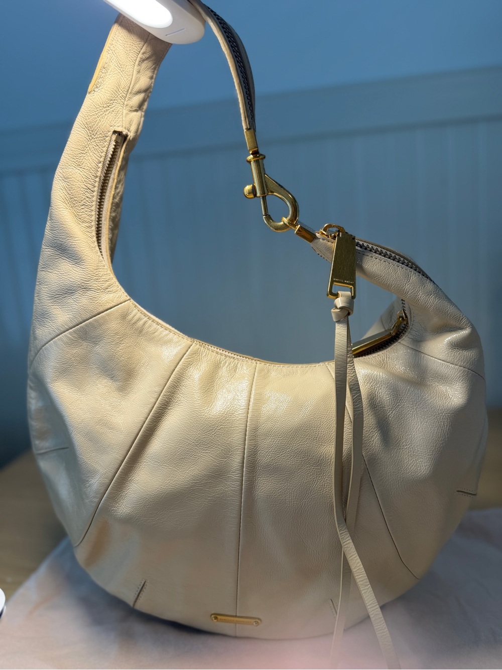Rebecca Minkoff Cream Leather Hobo Shoulder Bag with Gold Hardware